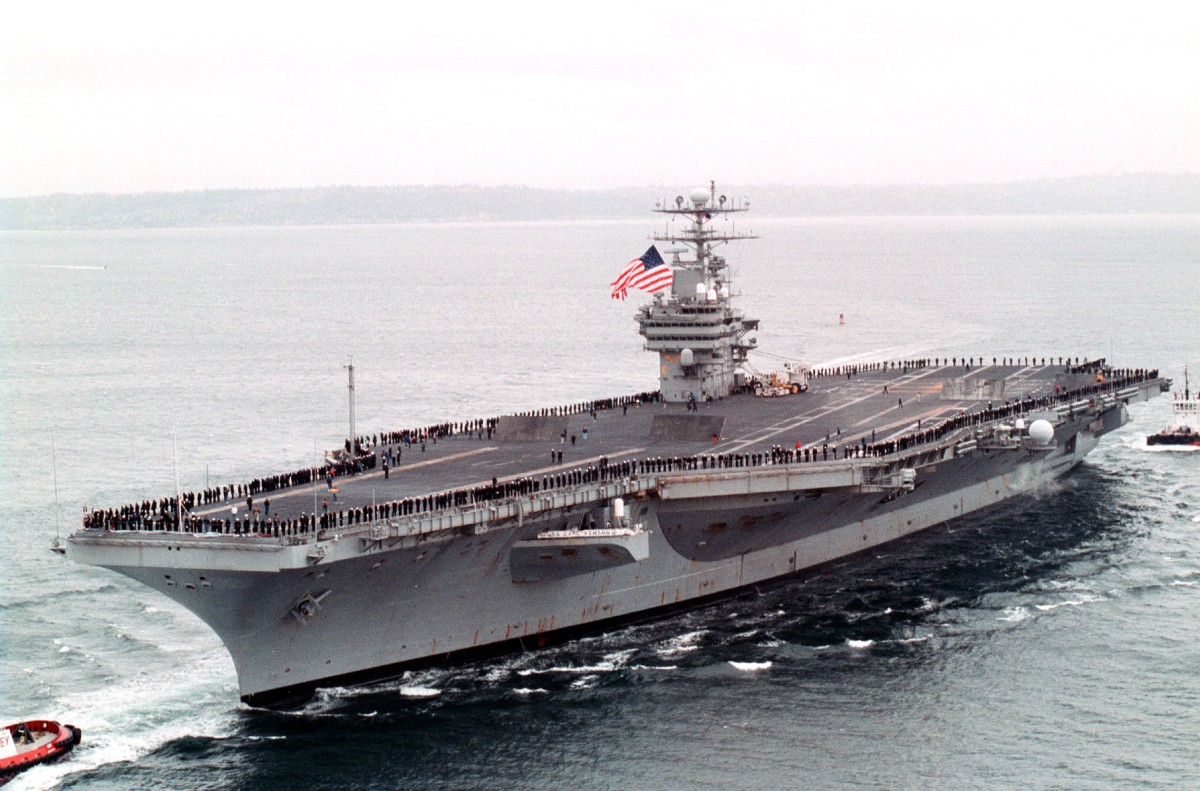The arrival of the American aircraft carrier, "Karl Vinson", to the Middle East to support the military campaign against the Houthis