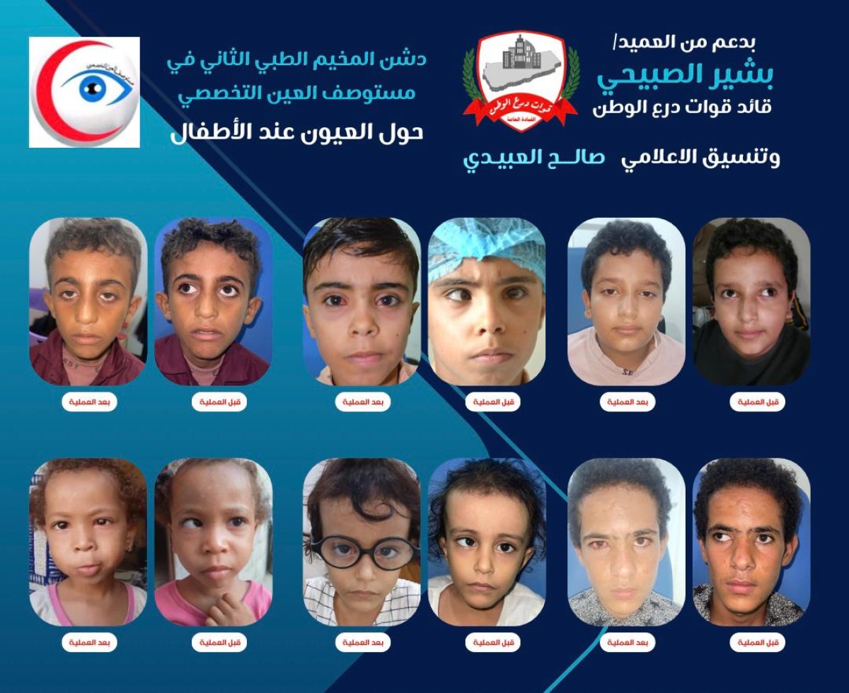 برعاية درع الوطن.. المخيم الطبي الثاني لتصحيح الحول يختتم الأسبوع الأول بنجاح واشادات