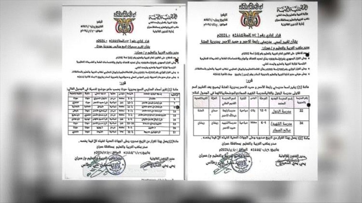 The Houthi group replaces the names of 11 schools with sectarian names